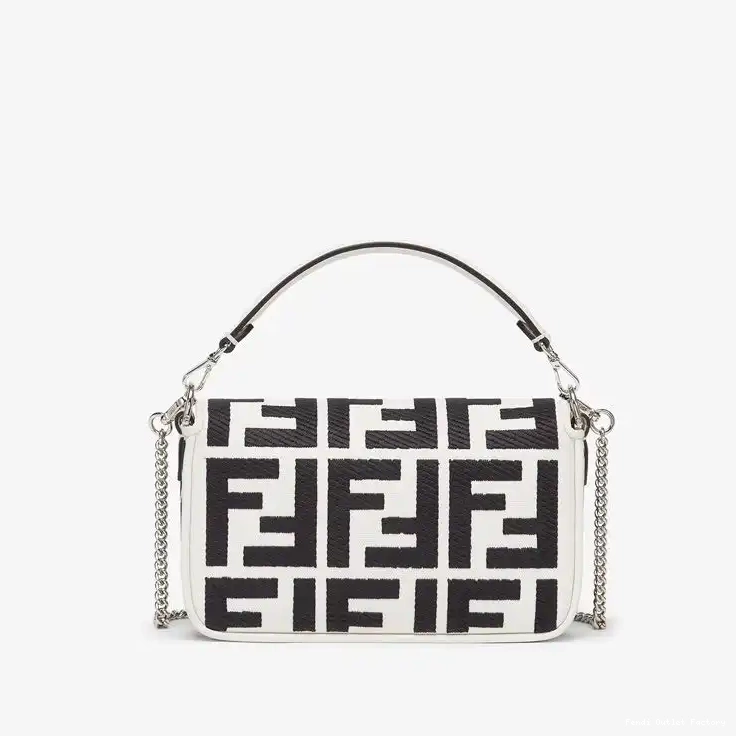Cheap HOT Black White In Fendi Baguette Bag Canvas Motif Mini FF 0622